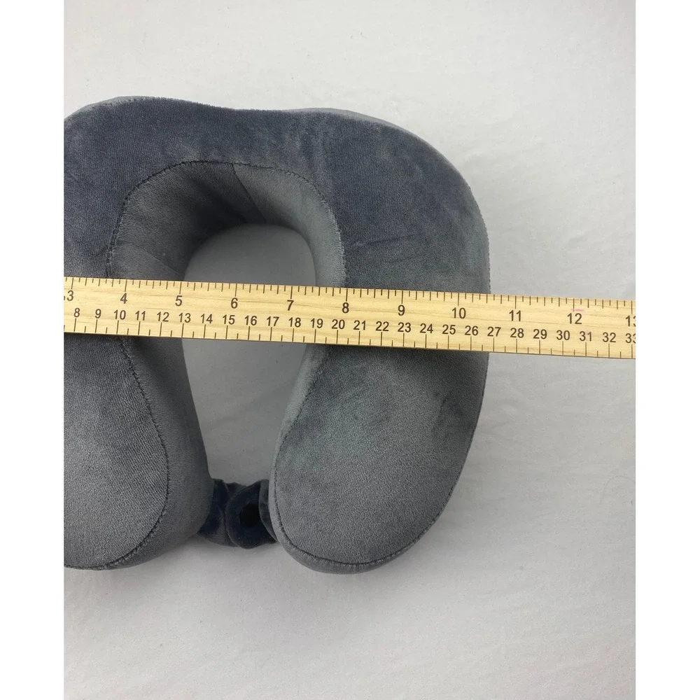 Gray Memory Foam Travel Neck‎ Pillow Plush U-Shaped Support with Snap Closure